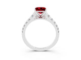 White gold Princess Cut Ruby Solitaire Ring with Cathedral Setting and Pavé Band_3