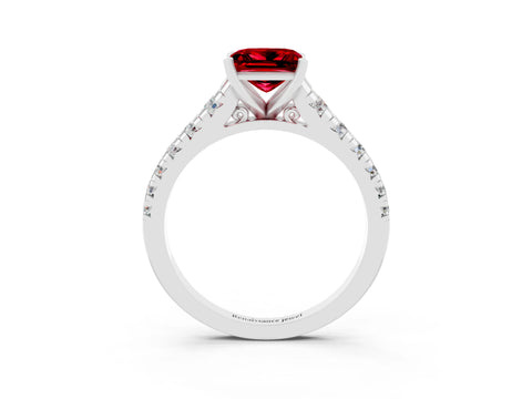 White gold Princess Cut Ruby Solitaire Ring with Cathedral Setting and Pavé Band_3