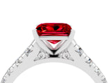White gold Princess Cut Ruby Solitaire Ring with Cathedral Setting and Pavé Band_4