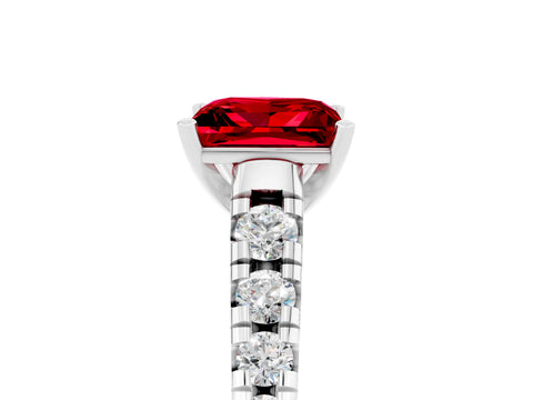 White gold Princess Cut Ruby Solitaire Ring with Cathedral Setting and Pavé Band_5