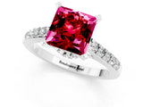 White gold Princess Cut Ruby Solitaire Ring with Crossover Gallery and Round  Pavé Band_13