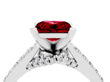 White gold Princess Cut Ruby Solitaire Ring with Crossover Gallery and Round  Pavé Band_16