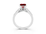 White gold Princess Cut Ruby Solitaire Ring with Crossover Gallery and Round  Pavé Band_16
