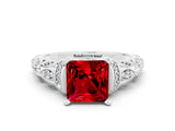 White gold Princess Cut Ruby Solitaire Ring with Filigree Band and Four-Prong Setting_24