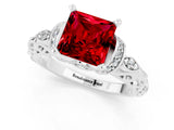 White gold Princess Cut Ruby Solitaire Ring with Filigree Band and Four-Prong Setting_25