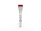 White gold Princess Cut Ruby Solitaire Ring with Filigree Band and Four-Prong Setting_26