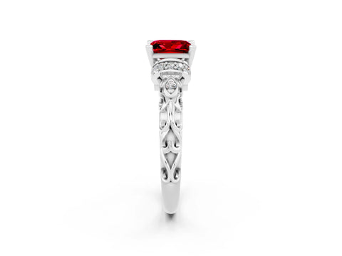 White gold Princess Cut Ruby Solitaire Ring with Filigree Band and Four-Prong Setting_26