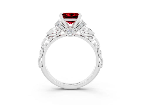 White gold Princess Cut Ruby Solitaire Ring with Filigree Band and Four-Prong Setting_27