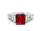 White gold Princess Cut Ruby Solitaire Ring with Filigree Band and Four-Prong Setting_30
