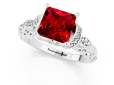 White gold Princess Cut Ruby Solitaire Ring with Filigree Band and Four-Prong Setting_31