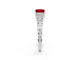 White gold Princess Cut Ruby Solitaire Ring with Filigree Band and Four-Prong Setting_32