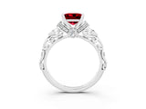 White gold Princess Cut Ruby Solitaire Ring with Filigree Band and Four-Prong Setting_33