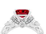 White gold Princess Cut Ruby Solitaire Ring with Filigree Band and Four-Prong Setting_34