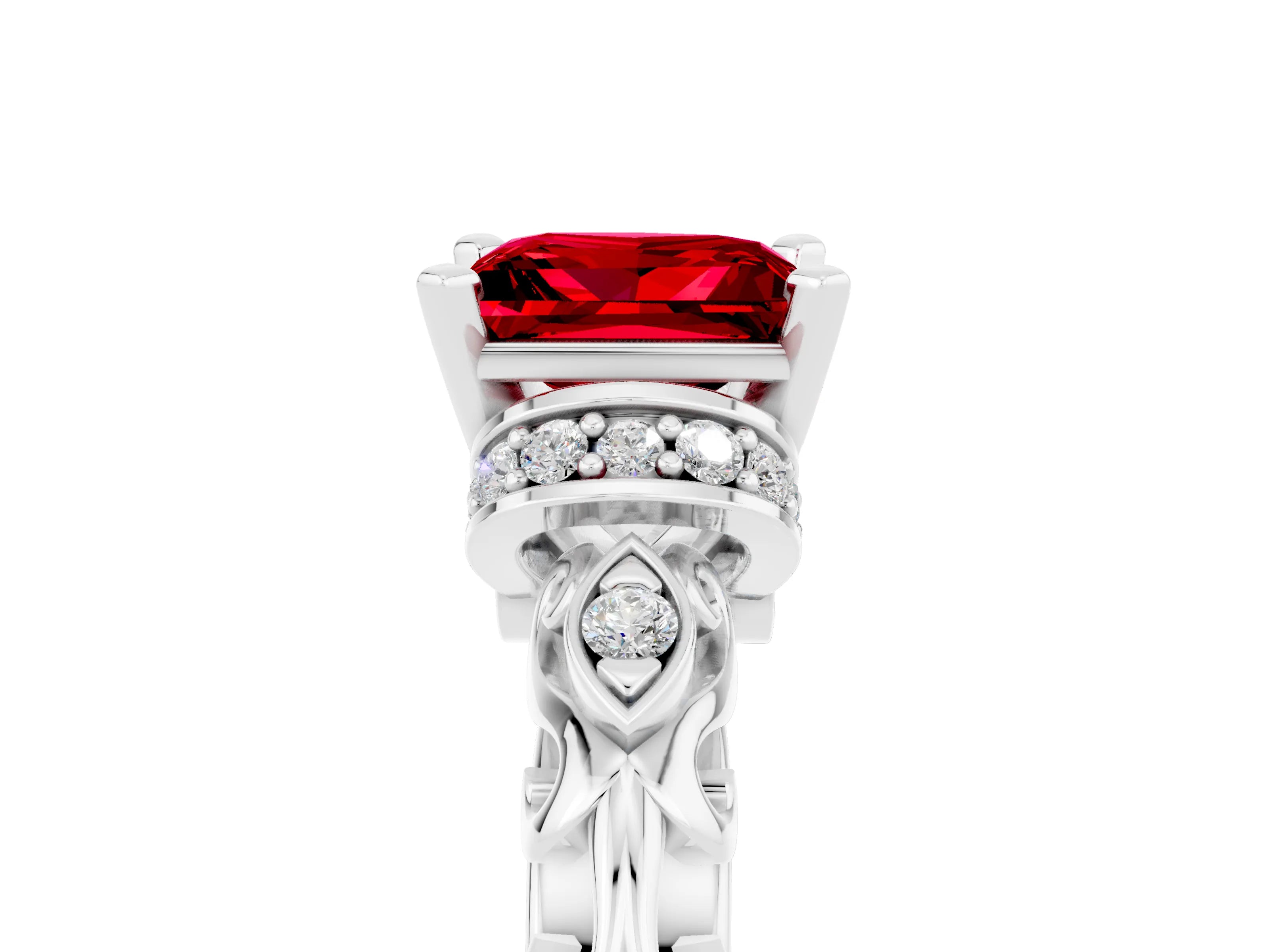 White gold Princess Cut Ruby Solitaire Ring with Filigree Band and Four-Prong Setting_35