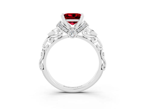 White gold Princess Cut Ruby Solitaire Ring with Filigree Band and Four-Prong Setting_37