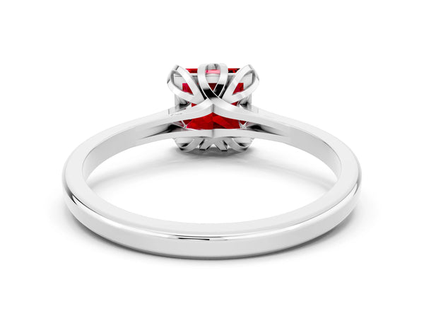 Platinum Princess Cut Ruby Solitaire Ring with Flower Prong Setting and Classic Band