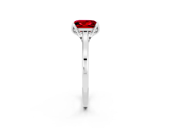 White gold Princess Cut Ruby Solitaire Ring with Flower Prong Setting and Classic Band