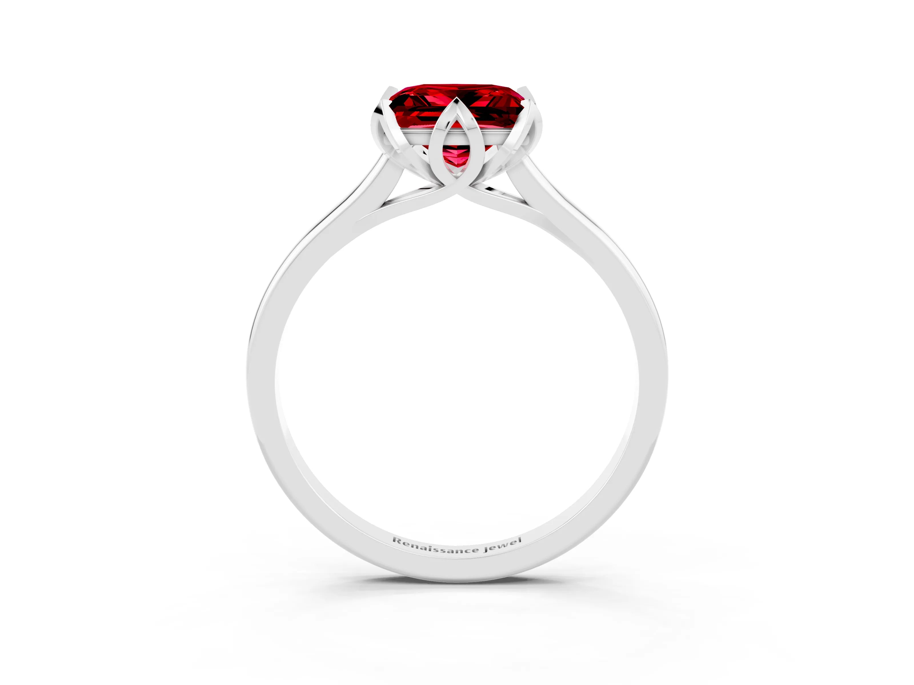 White gold Princess Cut Ruby Solitaire Ring with Flower Prong Setting and Classic Band_27