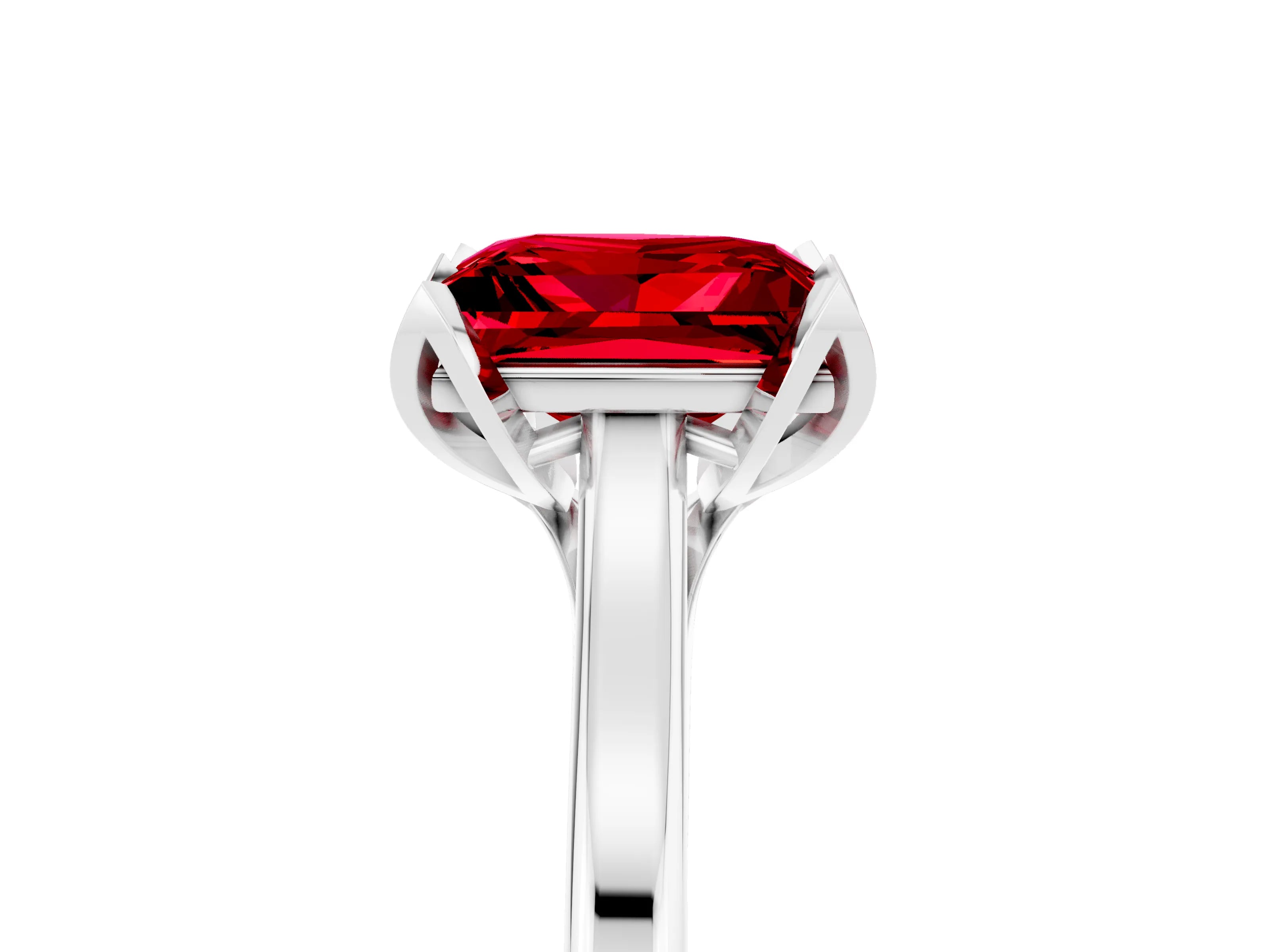 White gold Princess Cut Ruby Solitaire Ring with Flower Prong Setting and Classic Band_29