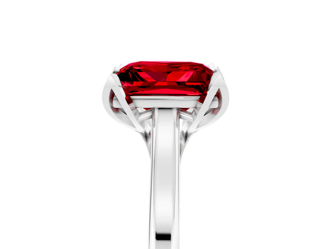 White gold Princess Cut Ruby Solitaire Ring with Flower Prong Setting and Classic Band_29