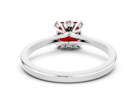 White gold Princess Cut Ruby Solitaire Ring with Flower Prong Setting and Classic Band_36