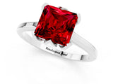 White gold Princess Cut Ruby Solitaire Ring with Flower Prong Setting and Classic Band_37