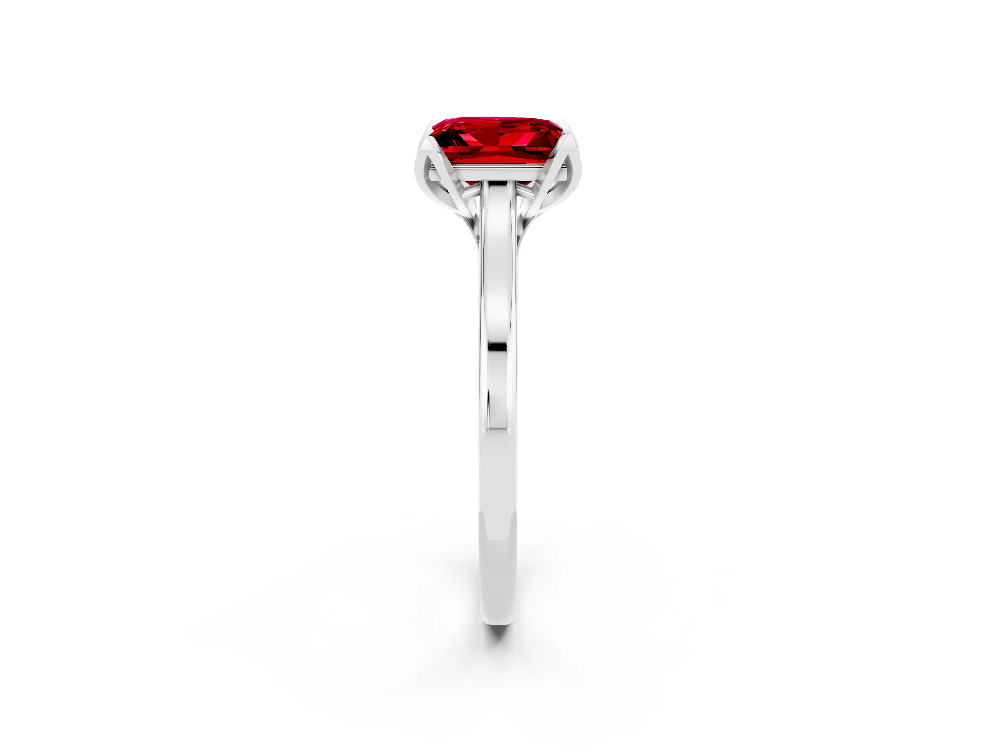 White gold Princess Cut Ruby Solitaire Ring with Flower Prong Setting and Classic Band_38