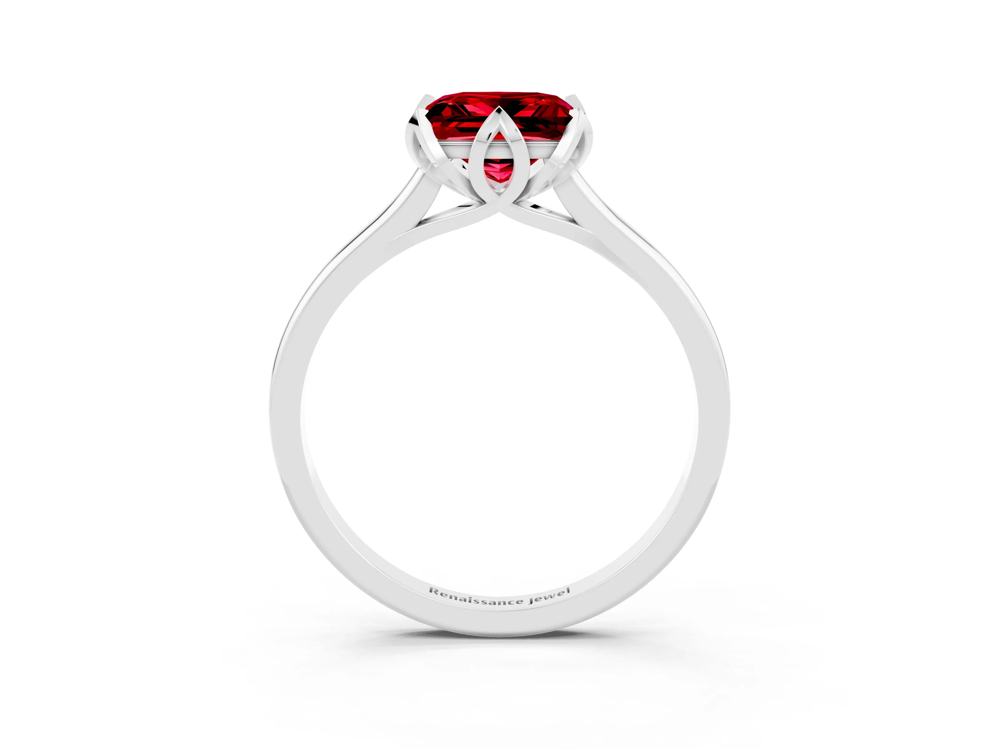 White gold Princess Cut Ruby Solitaire Ring with Flower Prong Setting and Classic Band_39