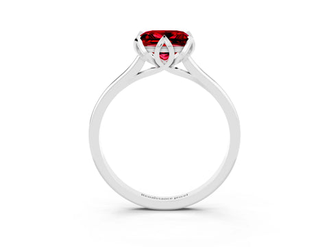 White gold Princess Cut Ruby Solitaire Ring with Flower Prong Setting and Classic Band_39