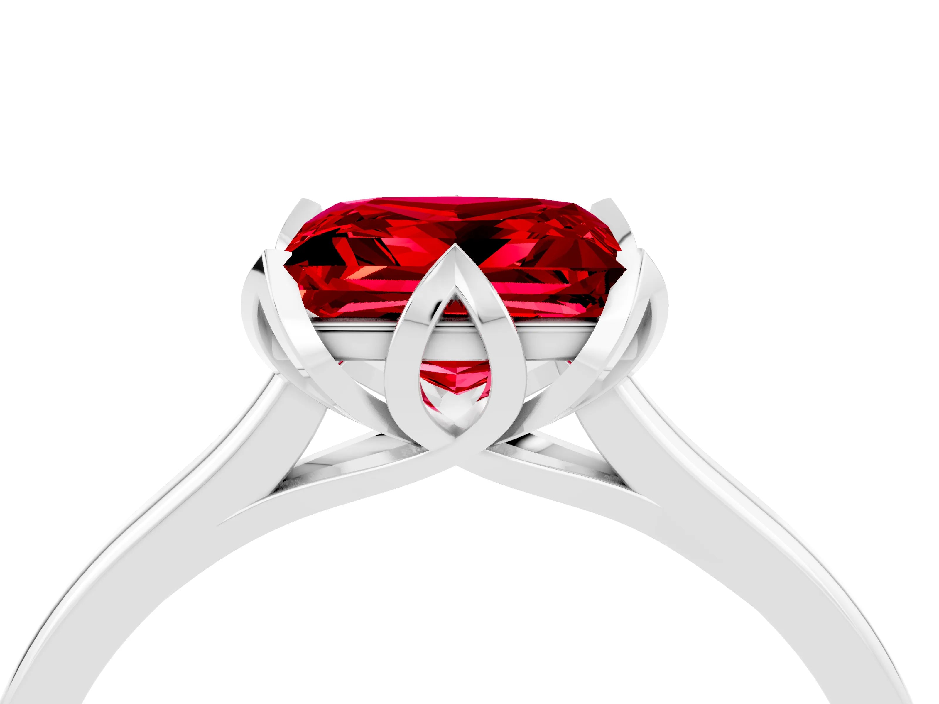 White gold Princess Cut Ruby Solitaire Ring with Flower Prong Setting and Classic Band_40