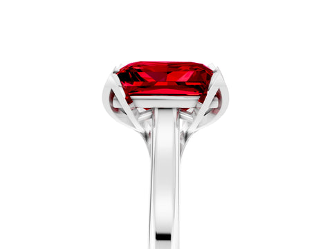 White gold Princess Cut Ruby Solitaire Ring with Flower Prong Setting and Classic Band_41