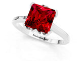 White gold Princess Cut Ruby Solitaire Ring with Flower Prong Setting and Classic Band_75