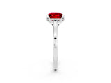 White gold Princess Cut Ruby Solitaire Ring with Flower Prong Setting and Classic Band_76