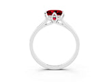 White gold Princess Cut Ruby Solitaire Ring with Flower Prong Setting and Classic Band_77