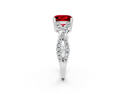White gold Princess Cut Ruby Solitaire Ring with Four-Prong Setting and Twisted Pavé Band_2