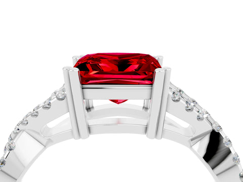 White gold Princess Cut Ruby Solitaire Ring with Four-Prong Setting and Twisted Pavé Band_4