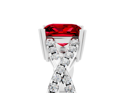 White gold Princess Cut Ruby Solitaire Ring with Four-Prong Setting and Twisted Pavé Band_5