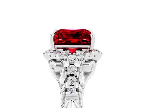 White gold Princess Cut Ruby Solitaire Ring with Hidden Halo and Pavé Band_17