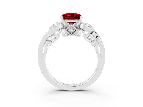 White gold Princess Cut Ruby Solitaire Ring with Milgrain Pavé Band and Four-Prong Setting_15