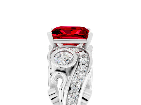 White gold Princess Cut Ruby Solitaire Ring with Milgrain Pavé Band and Four-Prong Setting_17