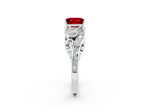 White gold Princess Cut Ruby Solitaire Ring with Milgrain Pavé Band and Four-Prong Setting_50