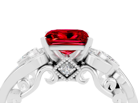 White gold Princess Cut Ruby Solitaire Ring with Milgrain Pavé Band and Four-Prong Setting_52