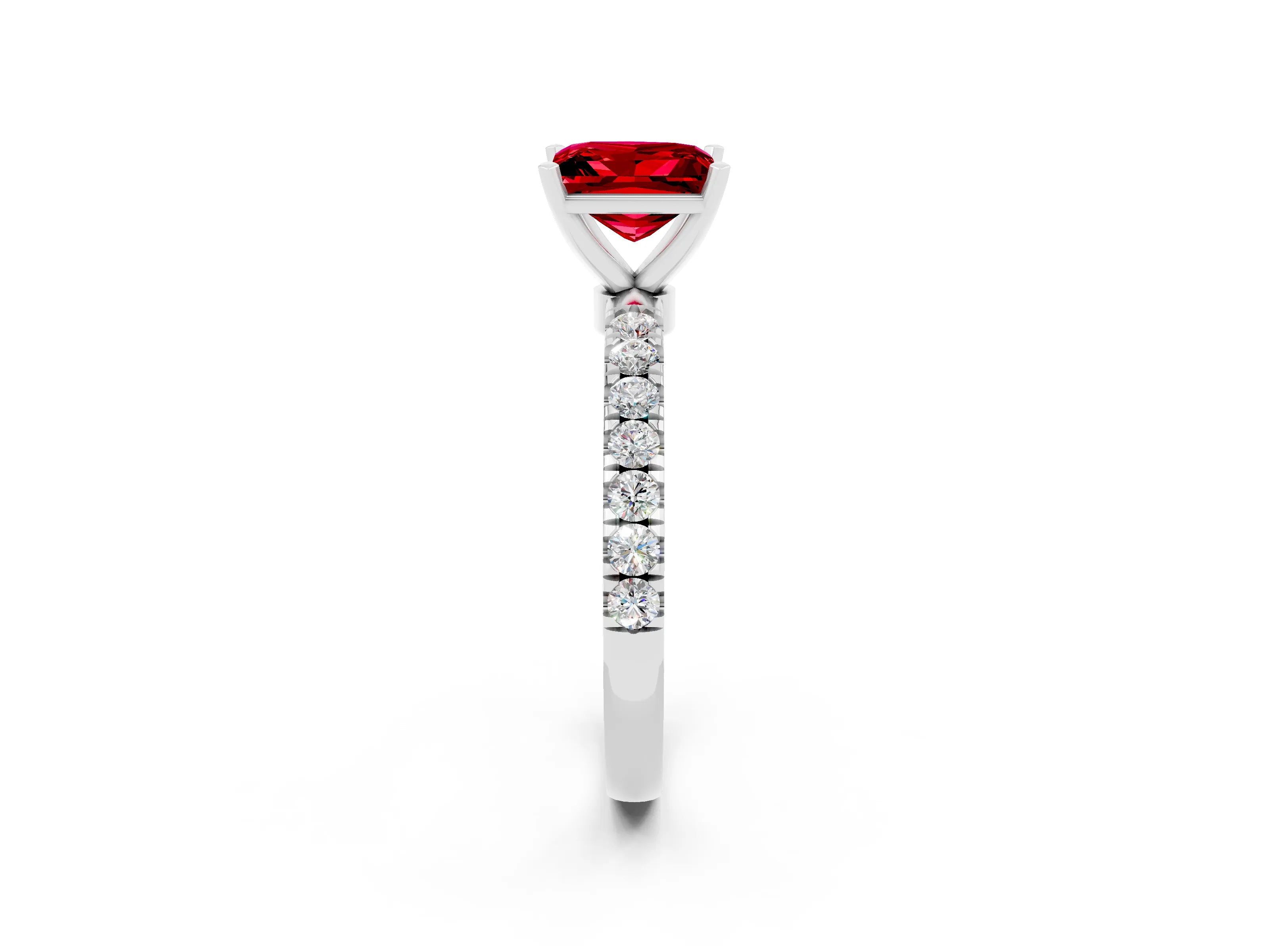 White gold Princess Cut Ruby Solitaire Ring with Pavé Accents and Four-Prong Setting_2