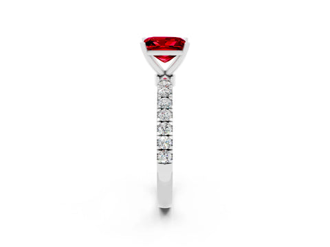 White gold Princess Cut Ruby Solitaire Ring with Pavé Accents and Four-Prong Setting_2