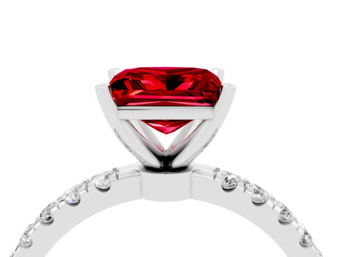 White gold Princess Cut Ruby Solitaire Ring with Pavé Accents and Four-Prong Setting_4