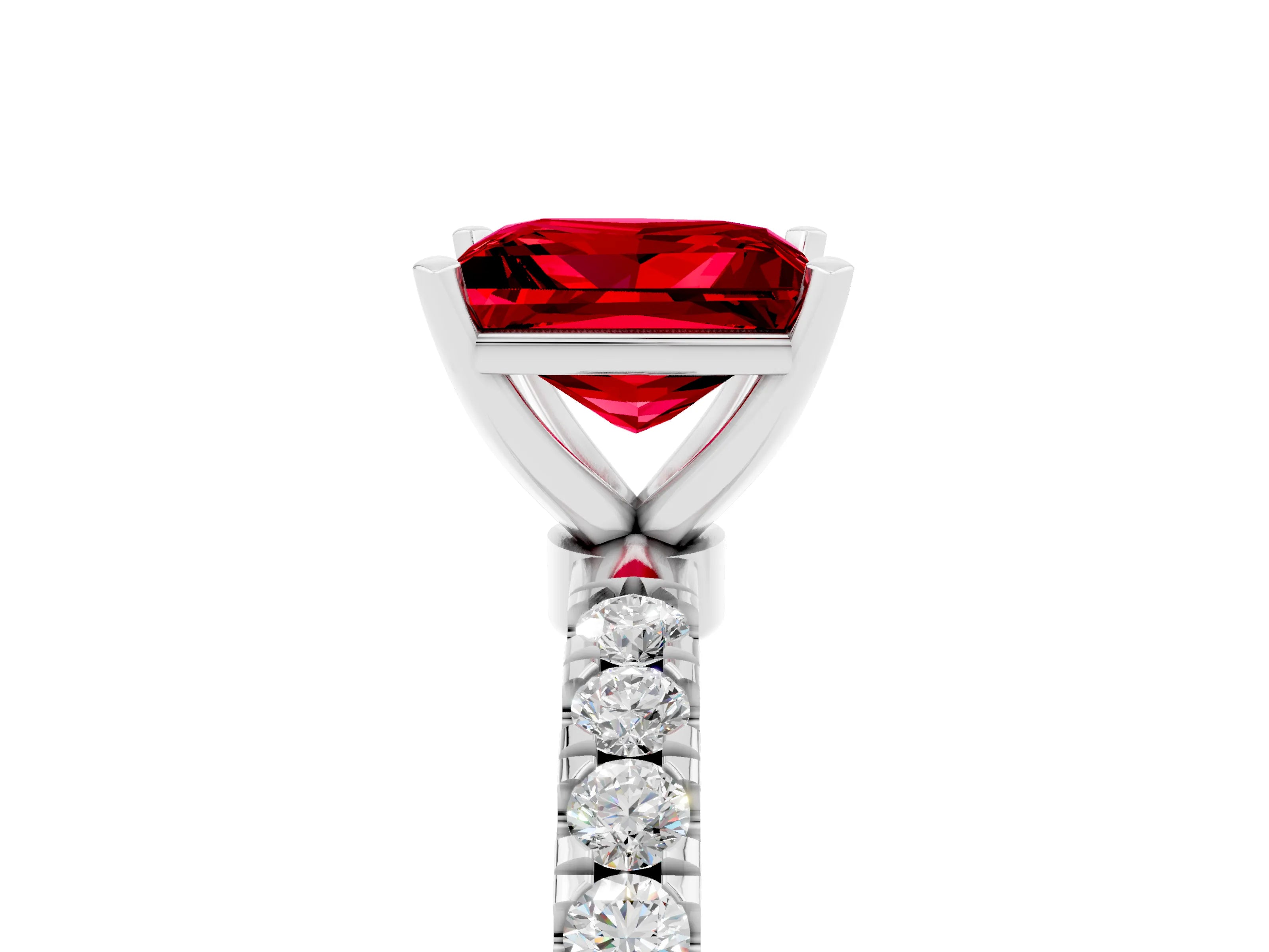 White gold Princess Cut Ruby Solitaire Ring with Pavé Accents and Four-Prong Setting_5
