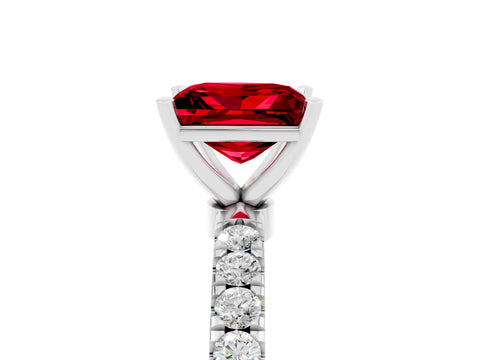 White gold Princess Cut Ruby Solitaire Ring with Pavé Accents and Four-Prong Setting_5
