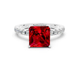 White gold Princess Cut Ruby Solitaire Ring with Pavé Band and Four-Prong Setting_24