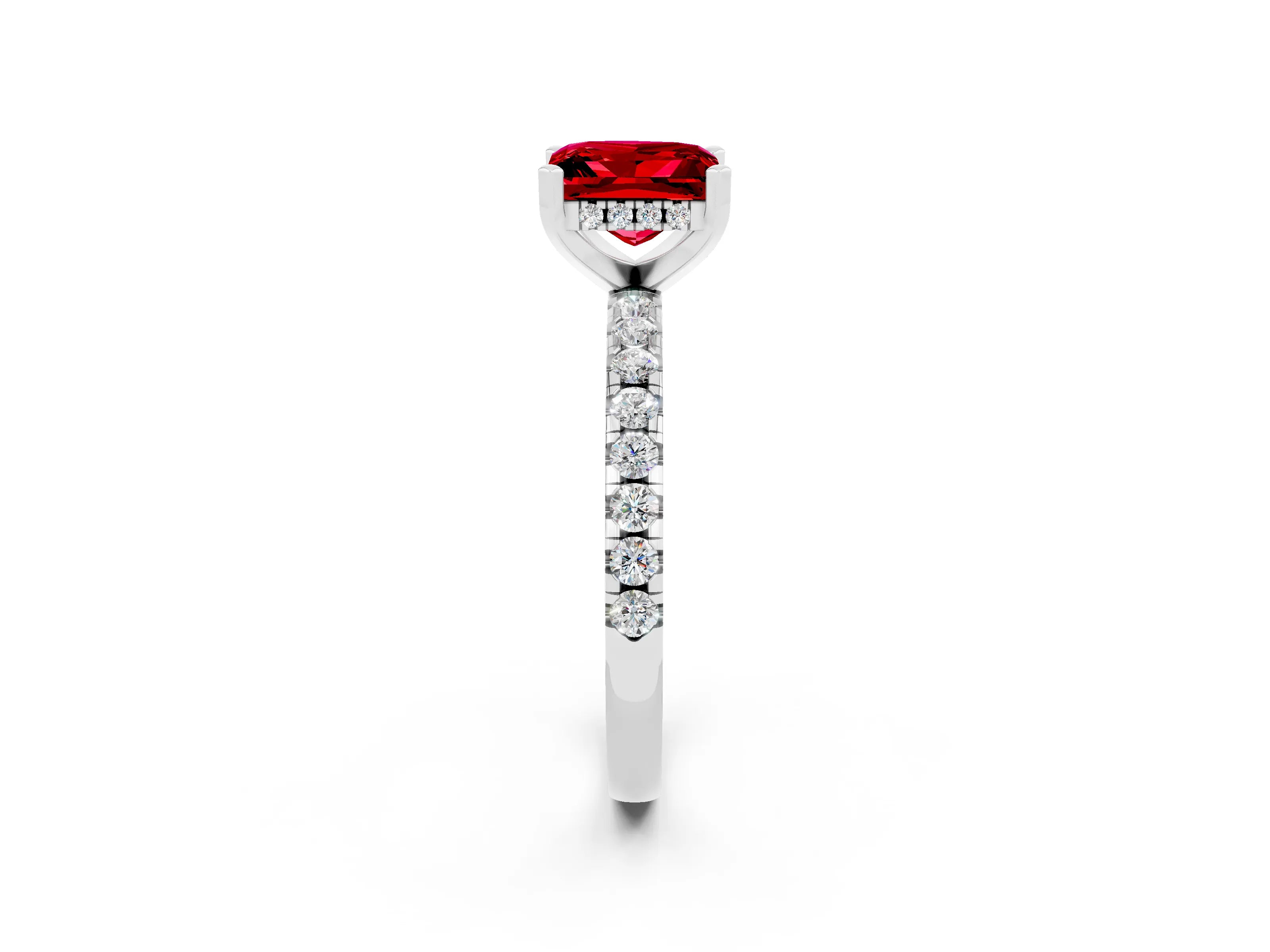 White gold Princess Cut Ruby Solitaire Ring with Pavé Band and Four-Prong Setting_26