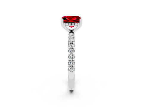 White gold Princess Cut Ruby Solitaire Ring with Pavé Band and Four-Prong Setting_26